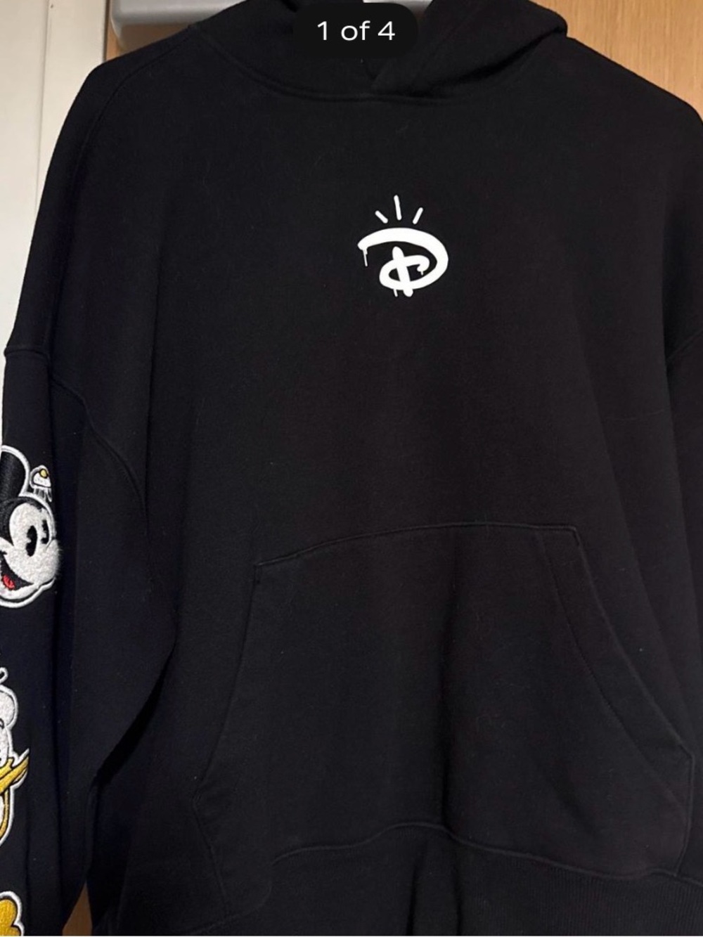 Black Graphic Hoodie Sweatshirt with Character Patch